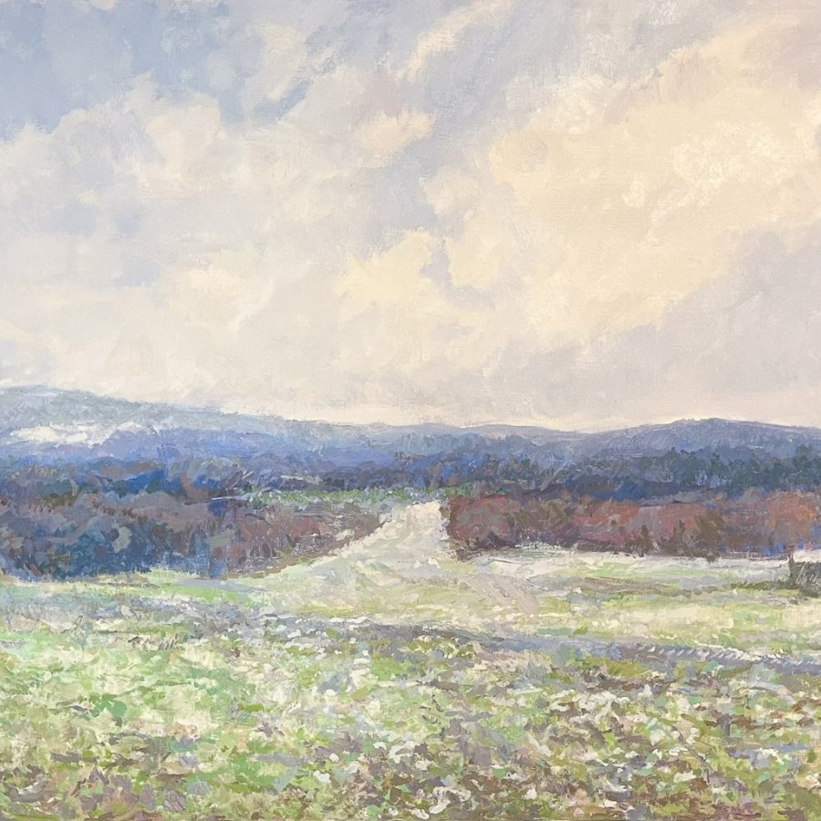 OLYMPIC FOOTHILLS IN MARCH, Peter Malarkey, oil on linen, 35 x 60 inches, copyright ©2024