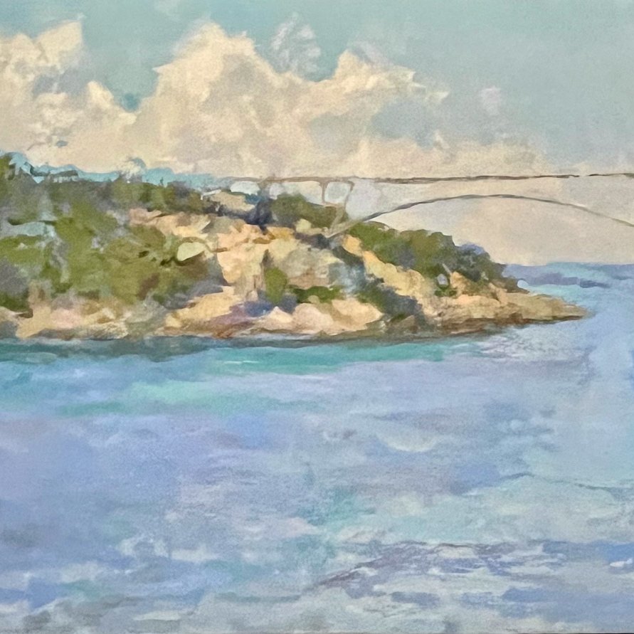 DECEPTION PASS BRIDGES, Peter Malarkey, oil on linen, 15 x 30 inches, copyright ©2024