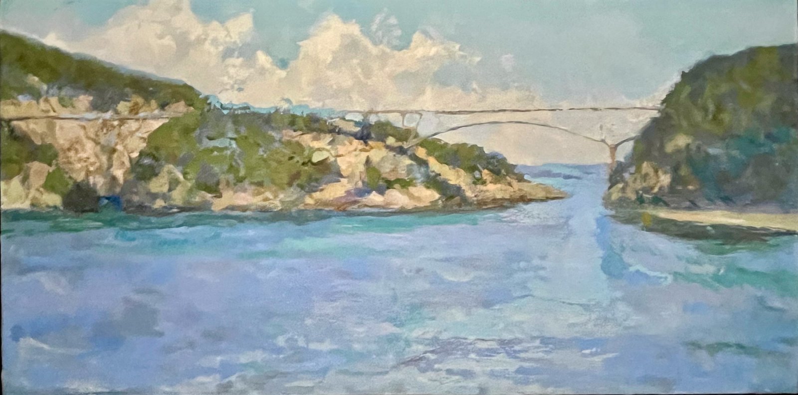 DECEPTION PASS BRIDGES, Peter Malarkey, oil on linen, 15 x 30 inches, copyright ©2024