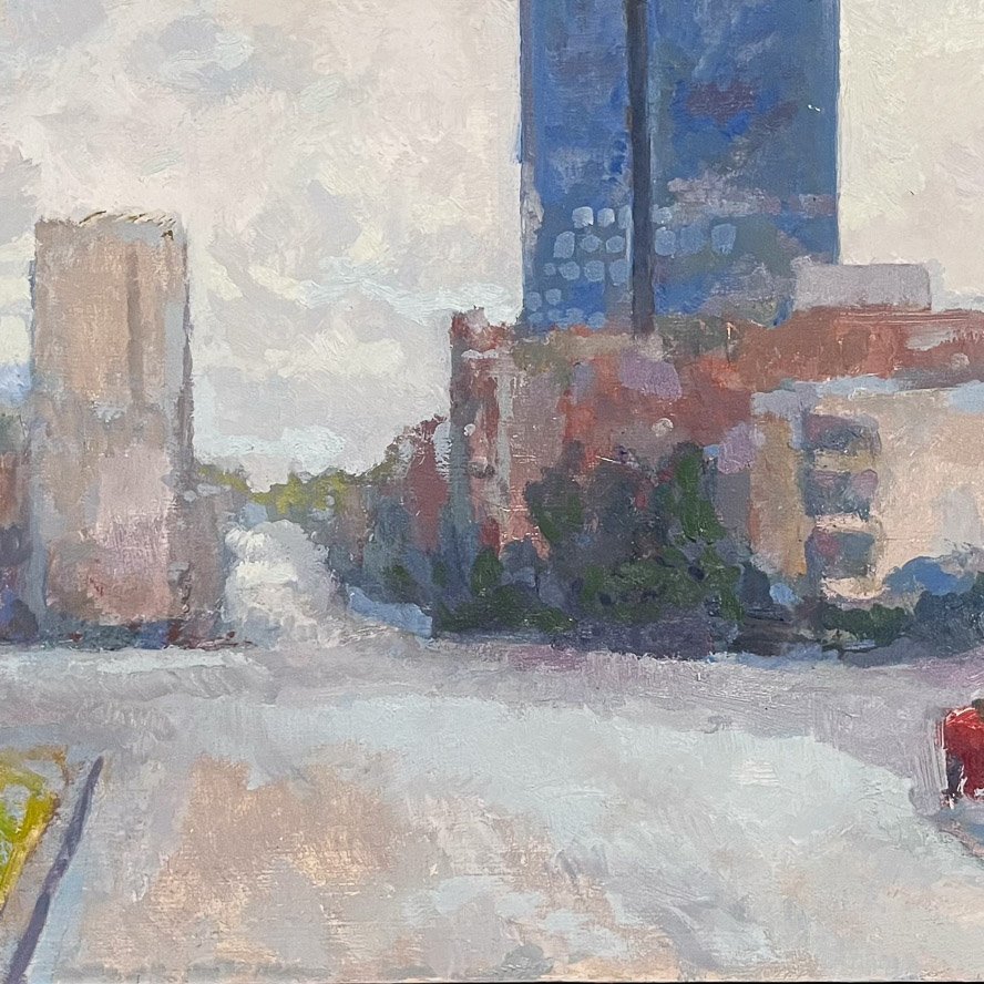 ACROSS 15TH AVENUE, Peter Malarkey, oil on linen, 12 x 24 inches, copyright ©2024