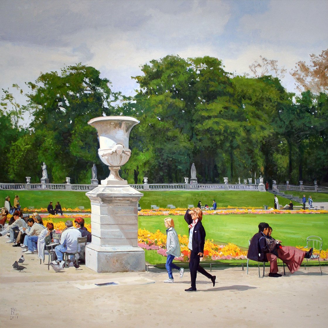 LUXEMBOURG GARDENS, (LOVE IN PARIS), oil on canvas, 72 X 72 inches, copyright ©2010