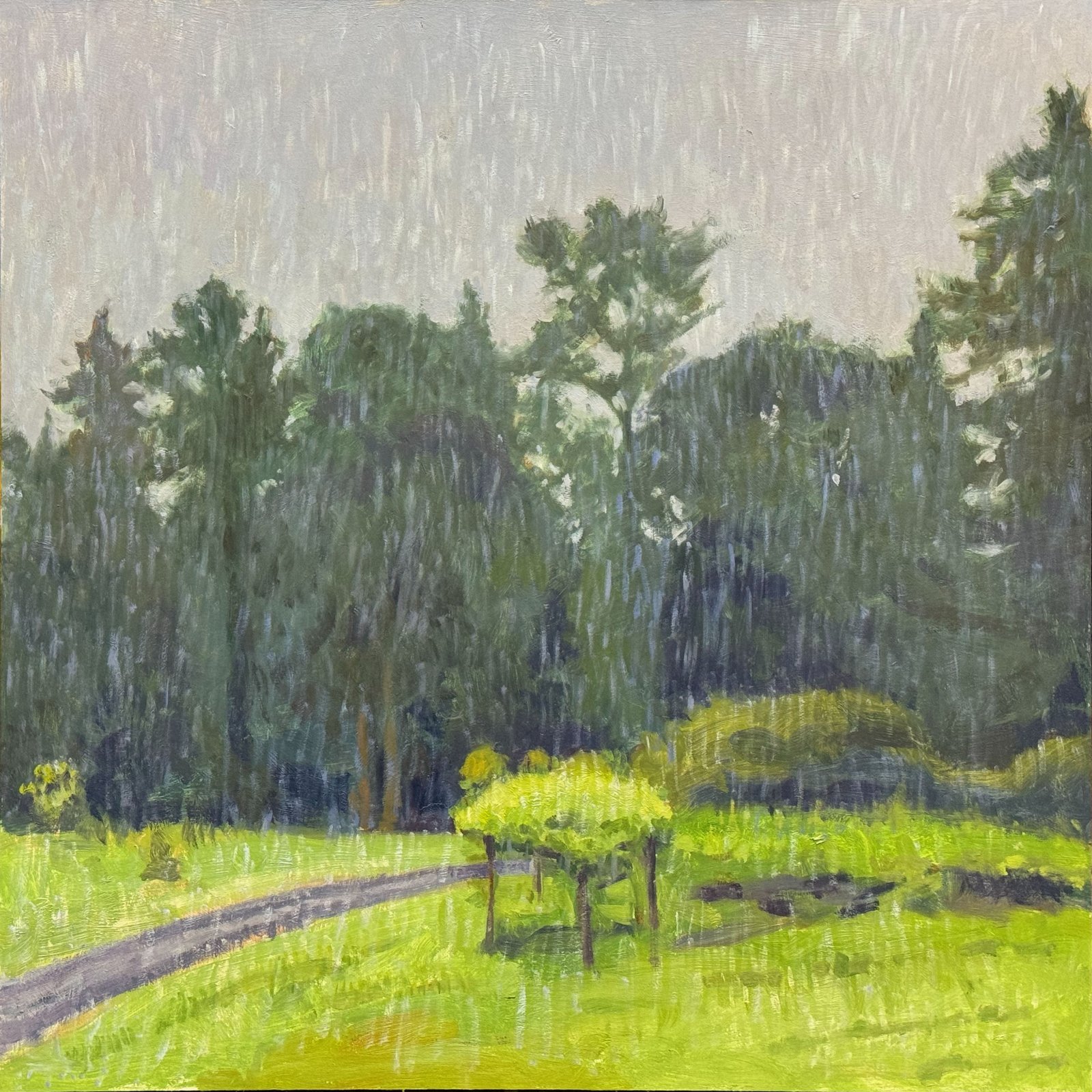 RAIN, oil on MDH panel, 30 x 30 inches, copyright ©2023
